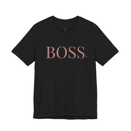 BOSS Script Tee | Black T-shirt with Pink BOSS Text