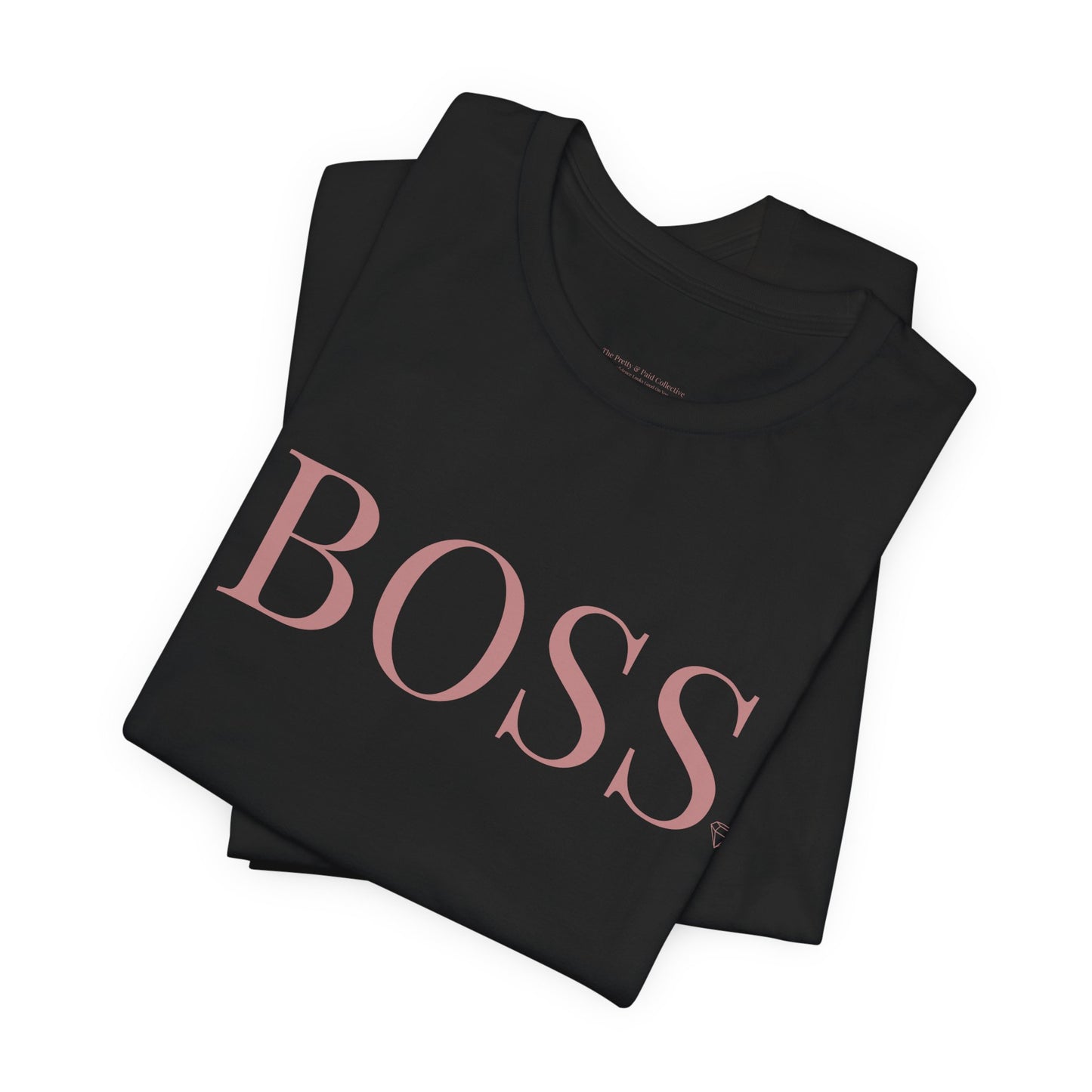 BOSS Script Tee | Black T-shirt with Pink BOSS Text