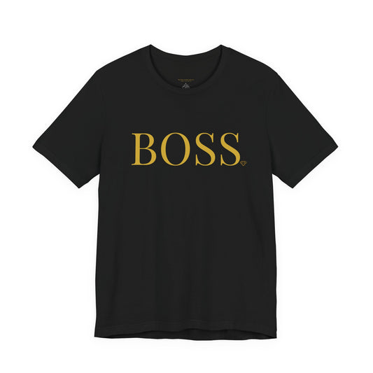 BOSS gold lettering Tee | Black crew neck shirt